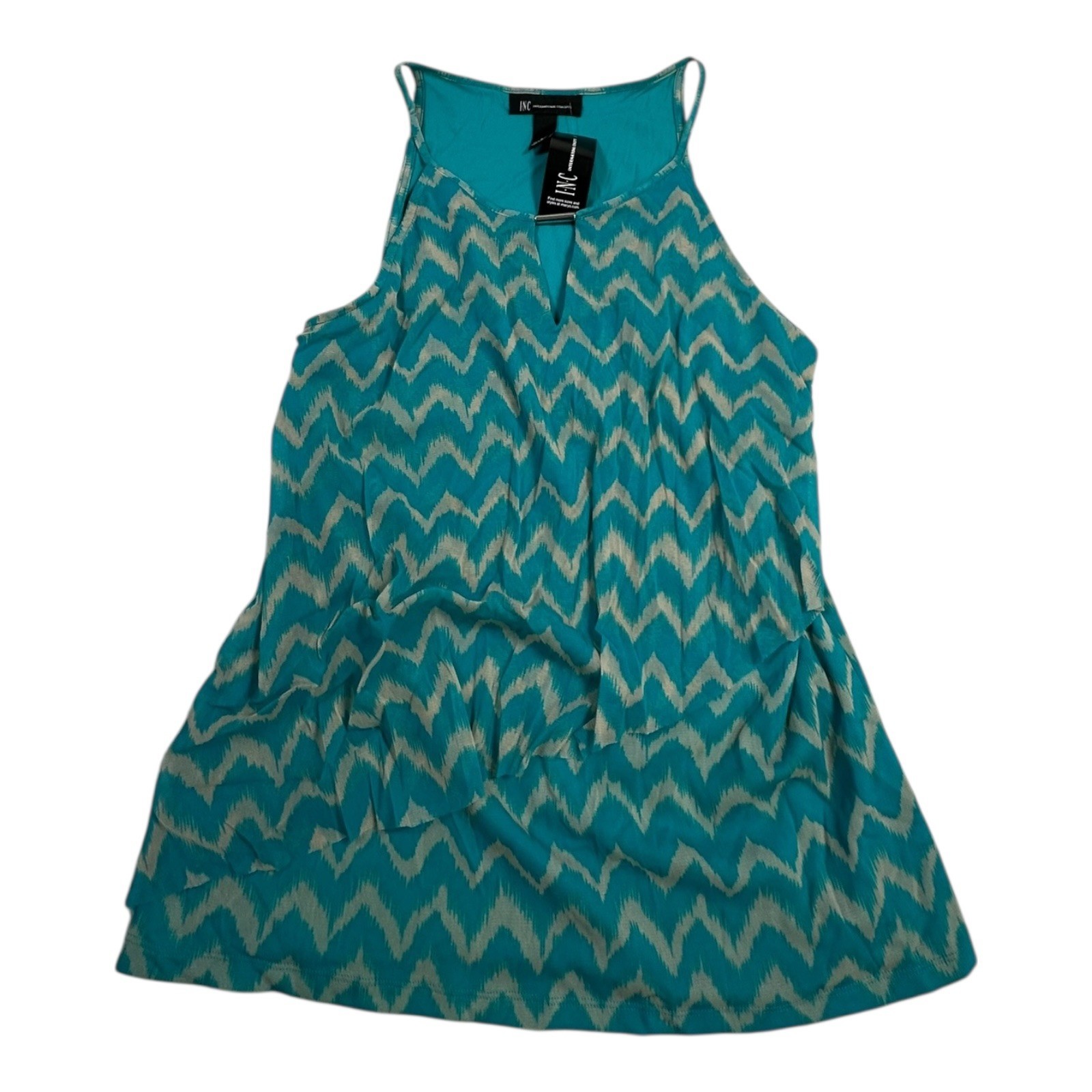 INC International Concepts Womens Teal Chevron Print Tank Top Blouse Shirt Large