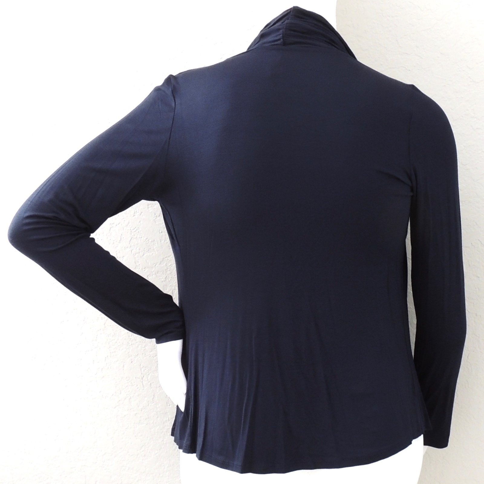 Moa USA Cascading Open Front Drape Neck Stretch Cardigan Navy Plus 1XL 2XL 3XL