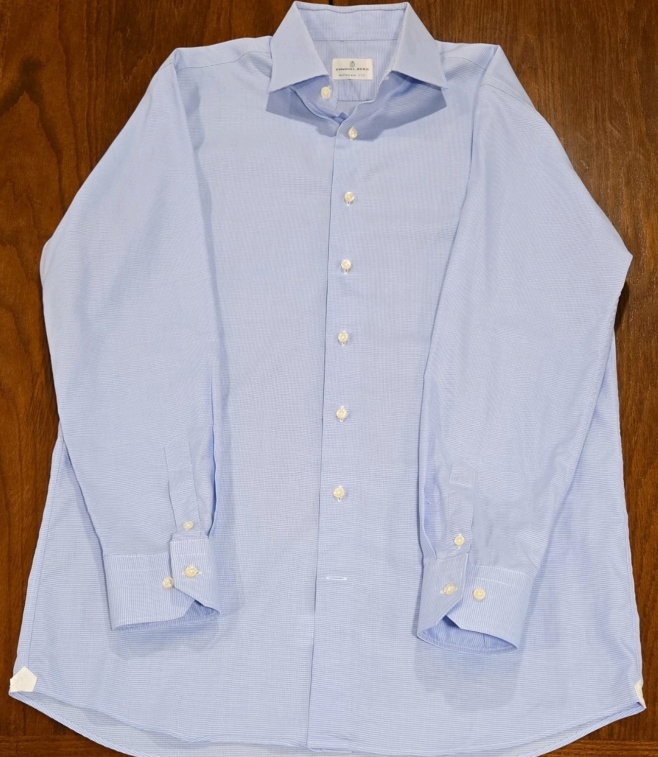 Emanuel Berg Modern Fit Blue Check 100% Cotton Men’s Dress Shirt 16″ 41cm Italy