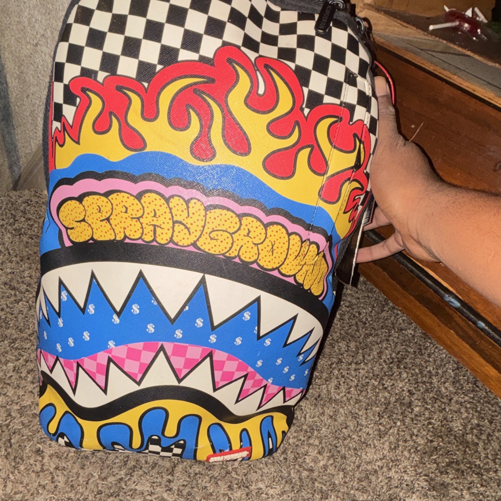 Sprayground Shark Mouth Unisex Kids Small Backpack Multicolor Checkered Zip