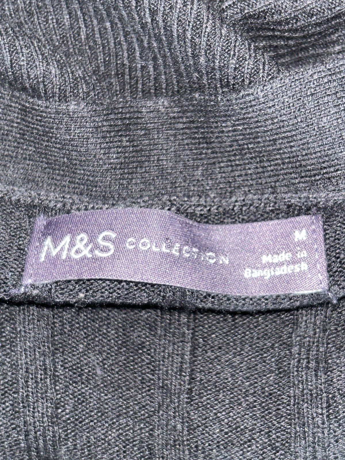 Classic Black Ribbed Open front Long line Cardigan – M&S Collection Size Medium