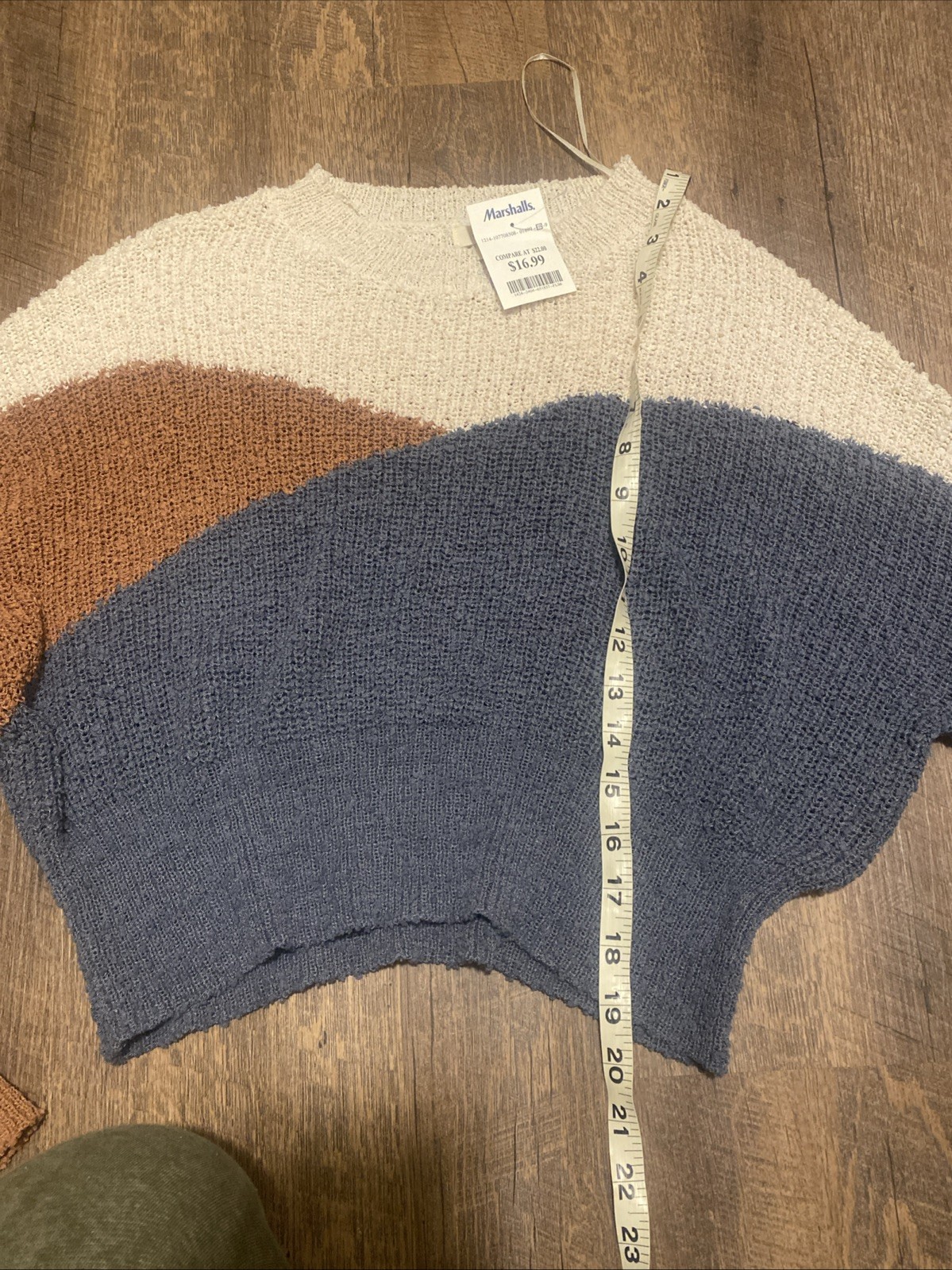 NWT Debut Women’s Crochet Slouchy Sweater Large Ivory Brown Blue Knit Pullover