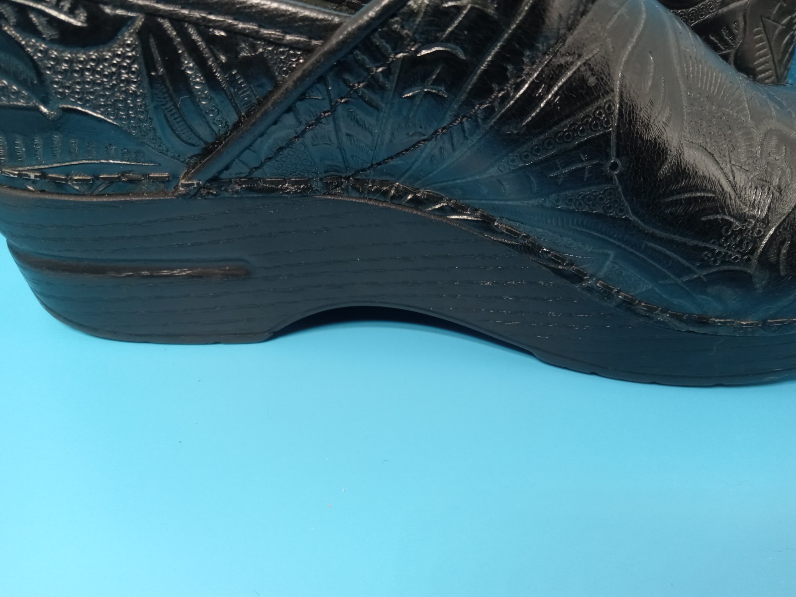 Dansko Clogs Womens 37 EU 6.5 US Antique Tooled Leather Black Paisley Shoes