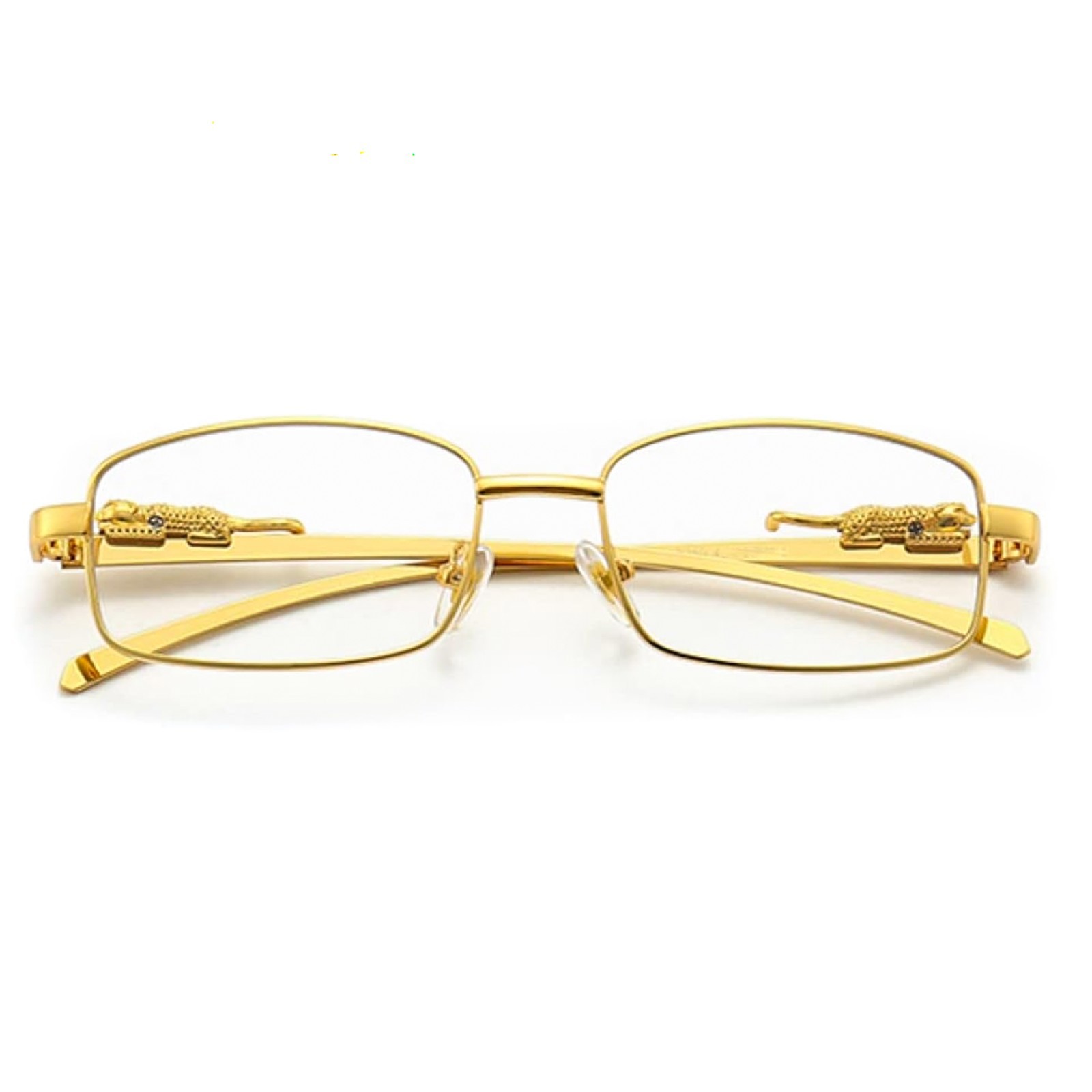 Luxury Leopard Clear Lens Gold Frame Hip Hop Retro Men’s Rectangular Glasses