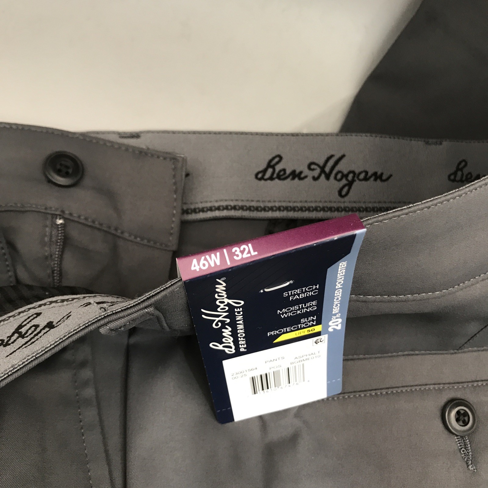 Ben Hogan Mens Performance Pants Stretch Fabric Size 46×32 Asphalt Dark Gray New