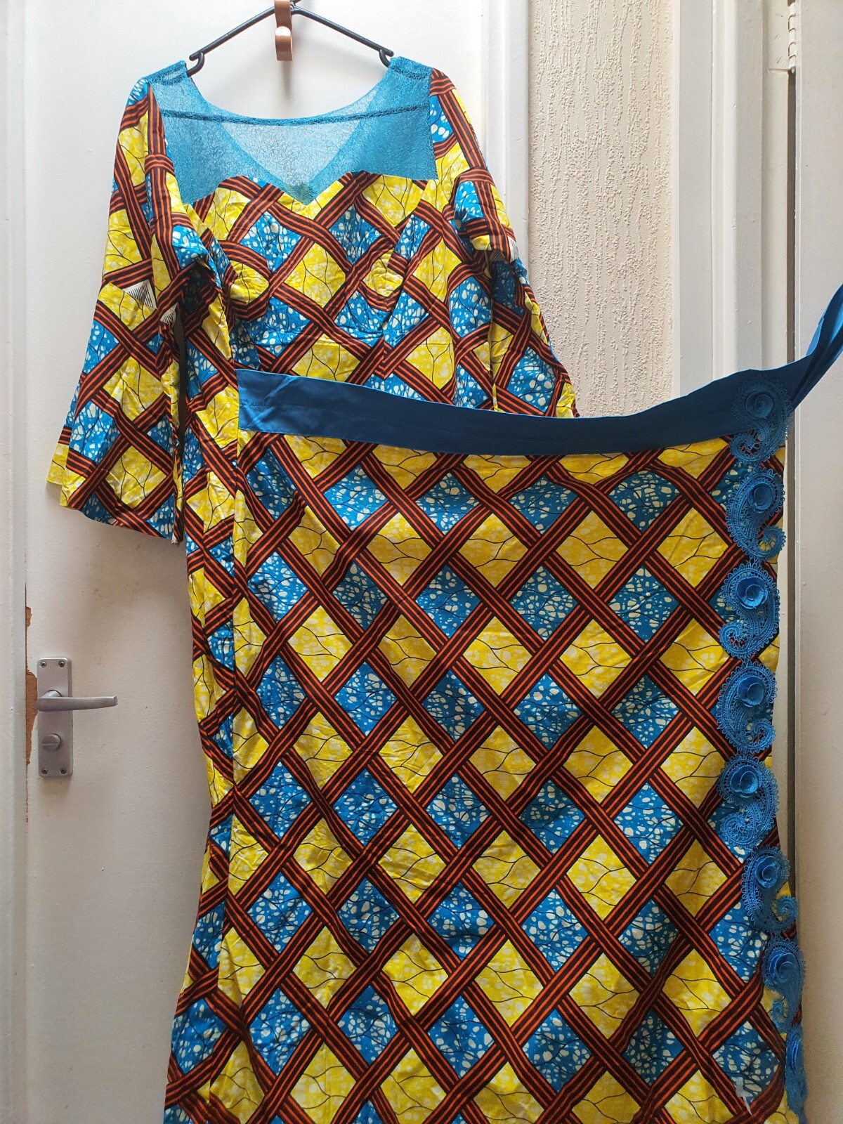 Julius Wax Ankara Wrapper Dress with ribbon to tie at the back. UK Size 16/18.