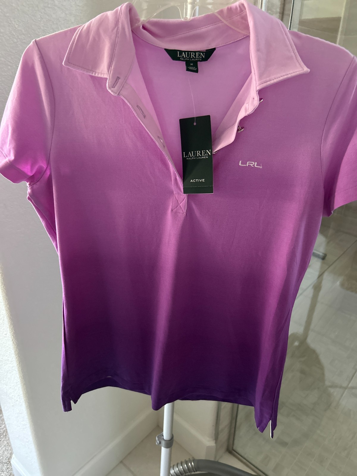NWT $69 Ralph Lauren Ombre pink/purple knit top M stretch Signature