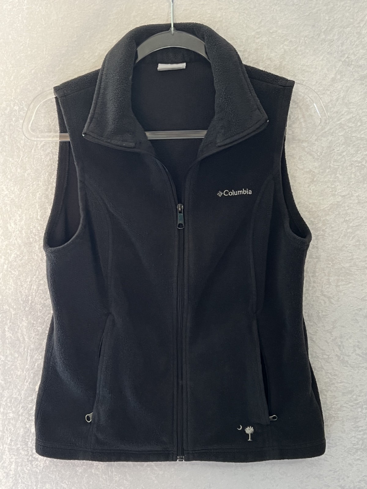 Columbia Black Fleece Vest Women’s Medium Full Zip Soft Zipped Pockets Casual
