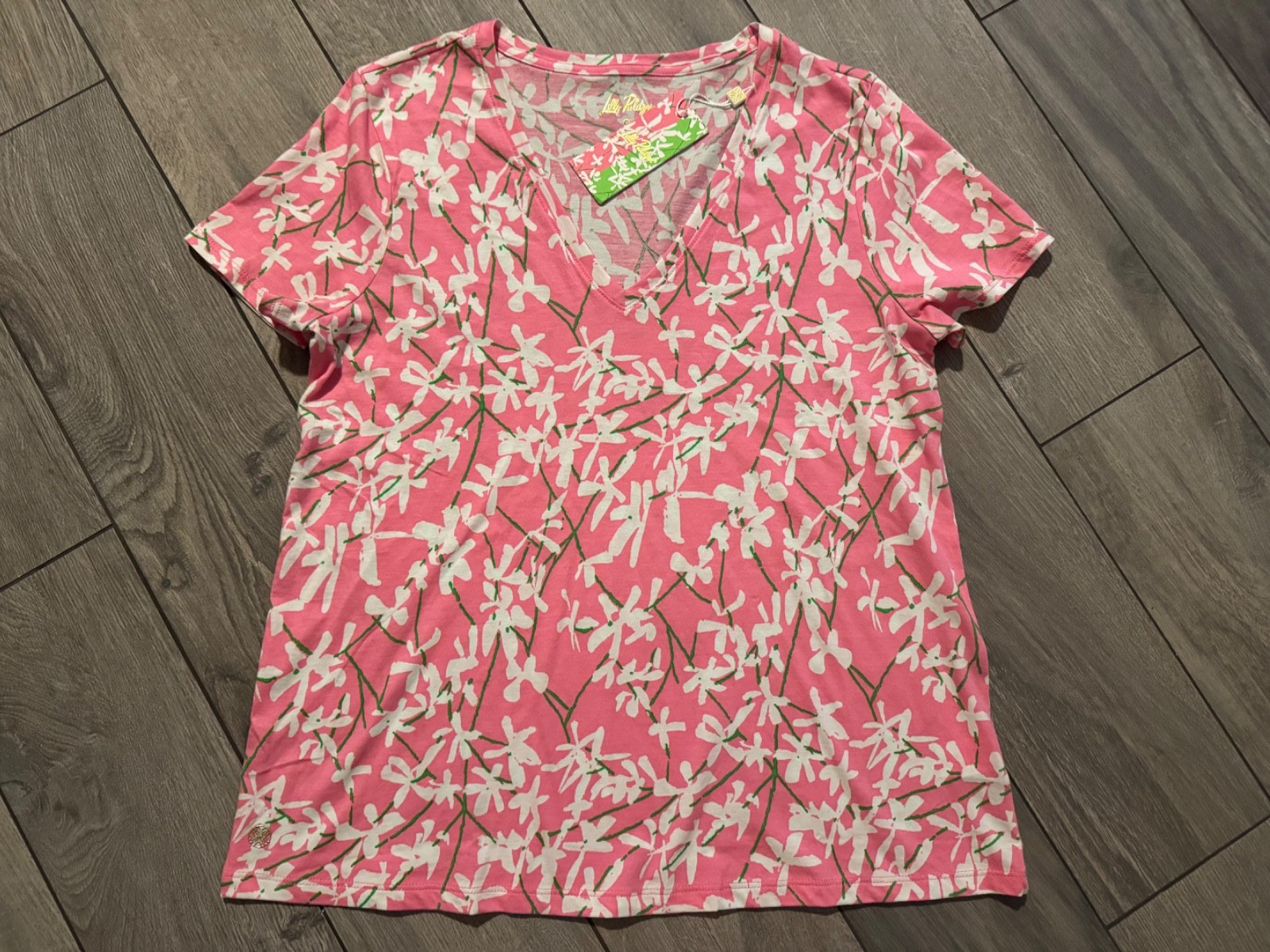 LILLY PULITZER MARYETTA V-NECK TOP, CONFETTI PINK, LIZA, NWT