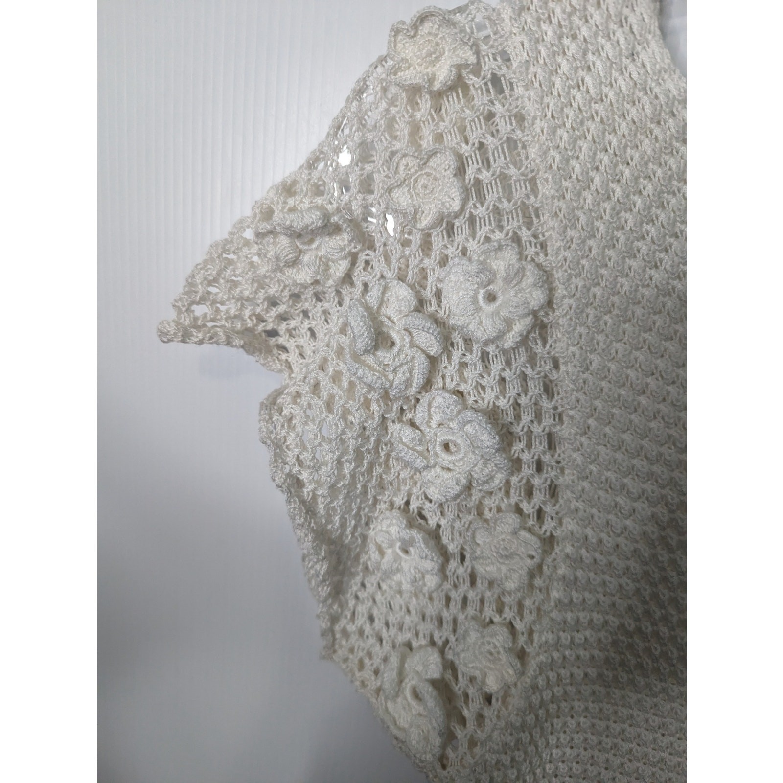 M. Patmos Cora White Knit Crochet Mini Knee Length Dress NWT Small Boho