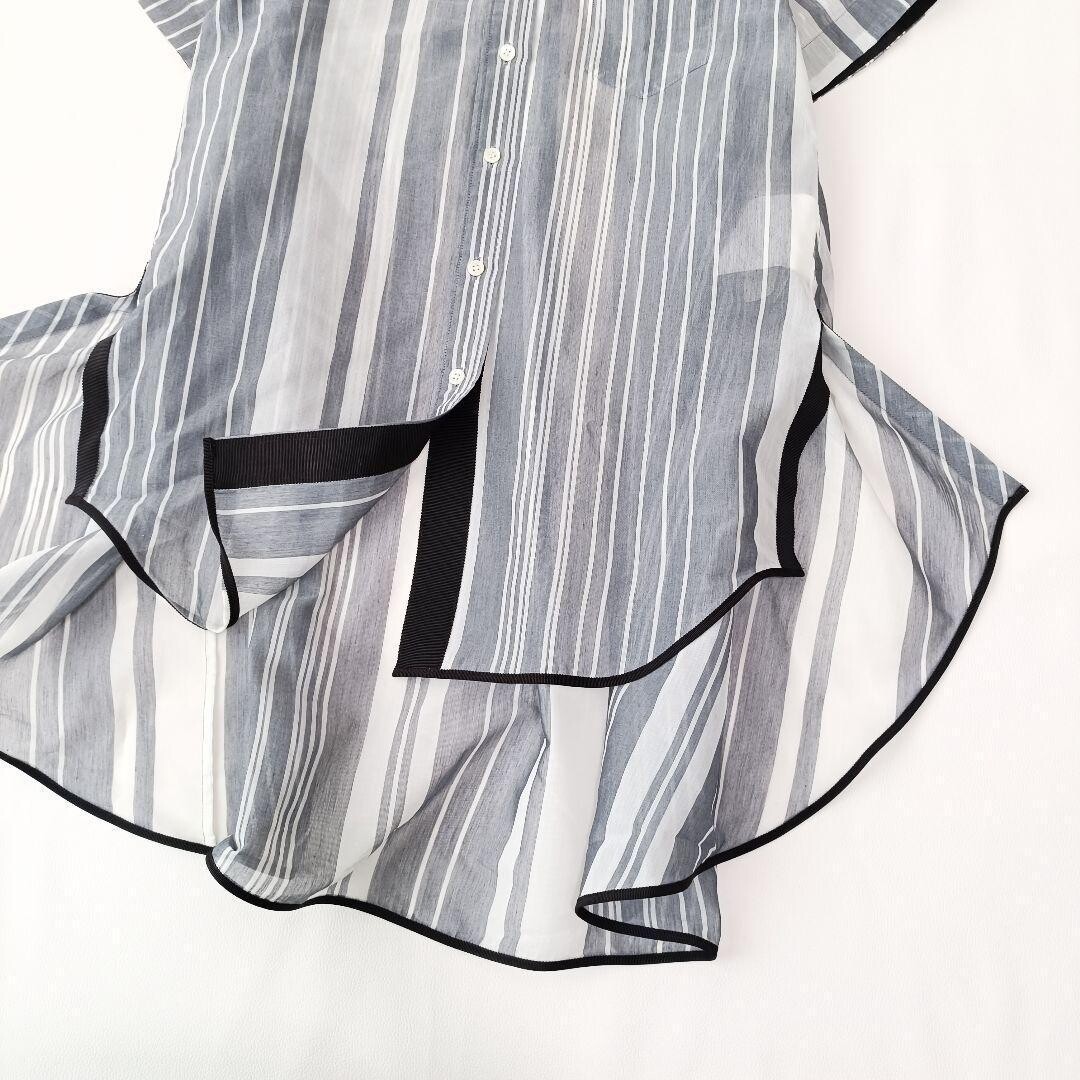Sacai Sheer Striped Cotton Asymmetrical Short Sleeve Blouse Women S Auth
