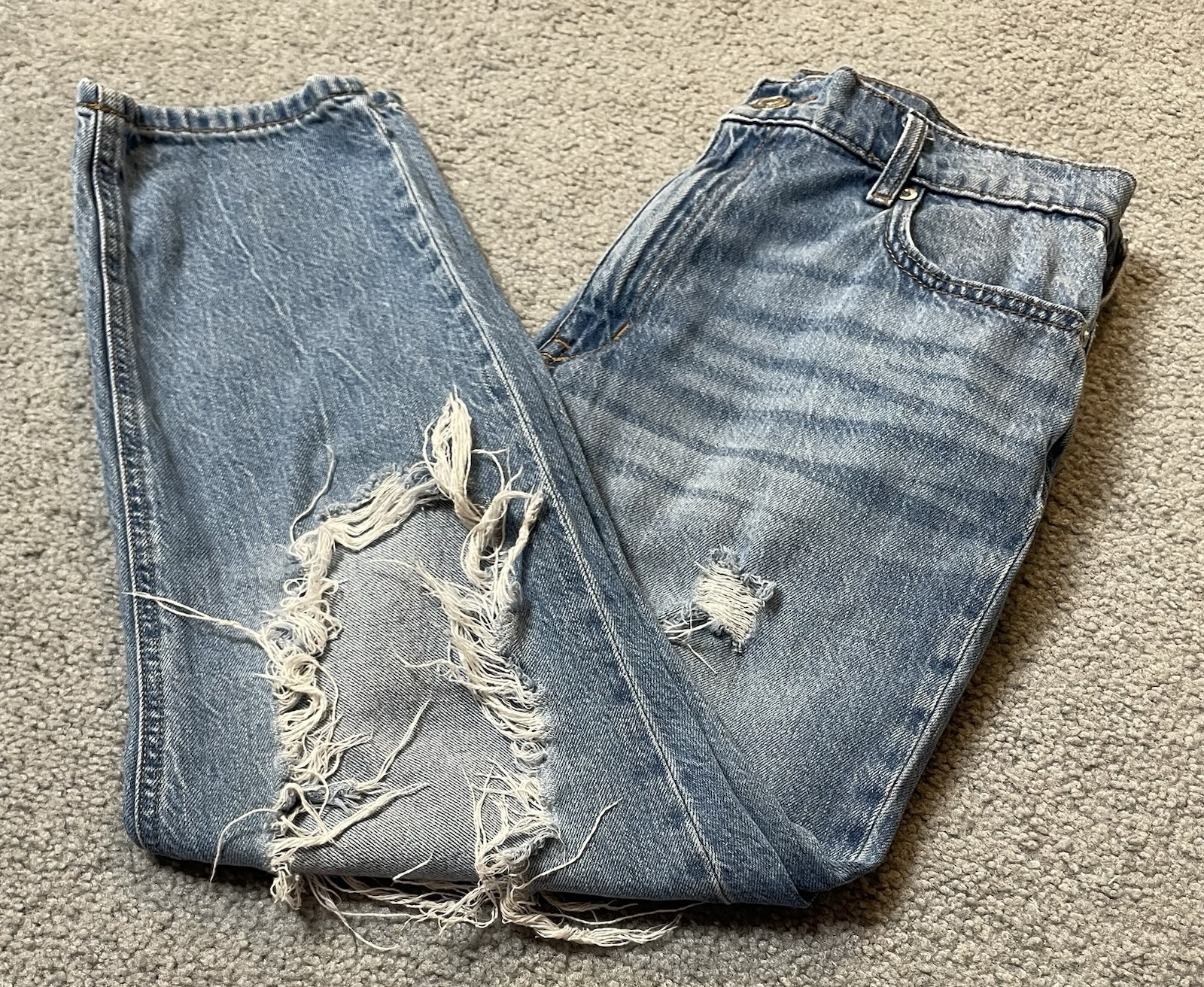 90s Distressed Baggy Mom Jeans 10 Blue Denim Baggy Dress Wide Leg Grunge Hip Hop