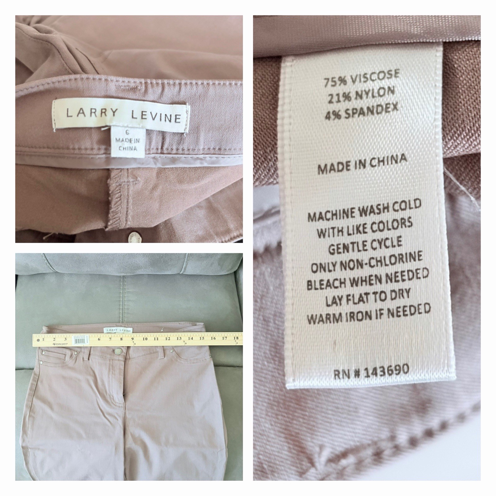 Larry Levine Women’s Purple Twill Straight-Leg Pants Stretch Flat Front Pockets6