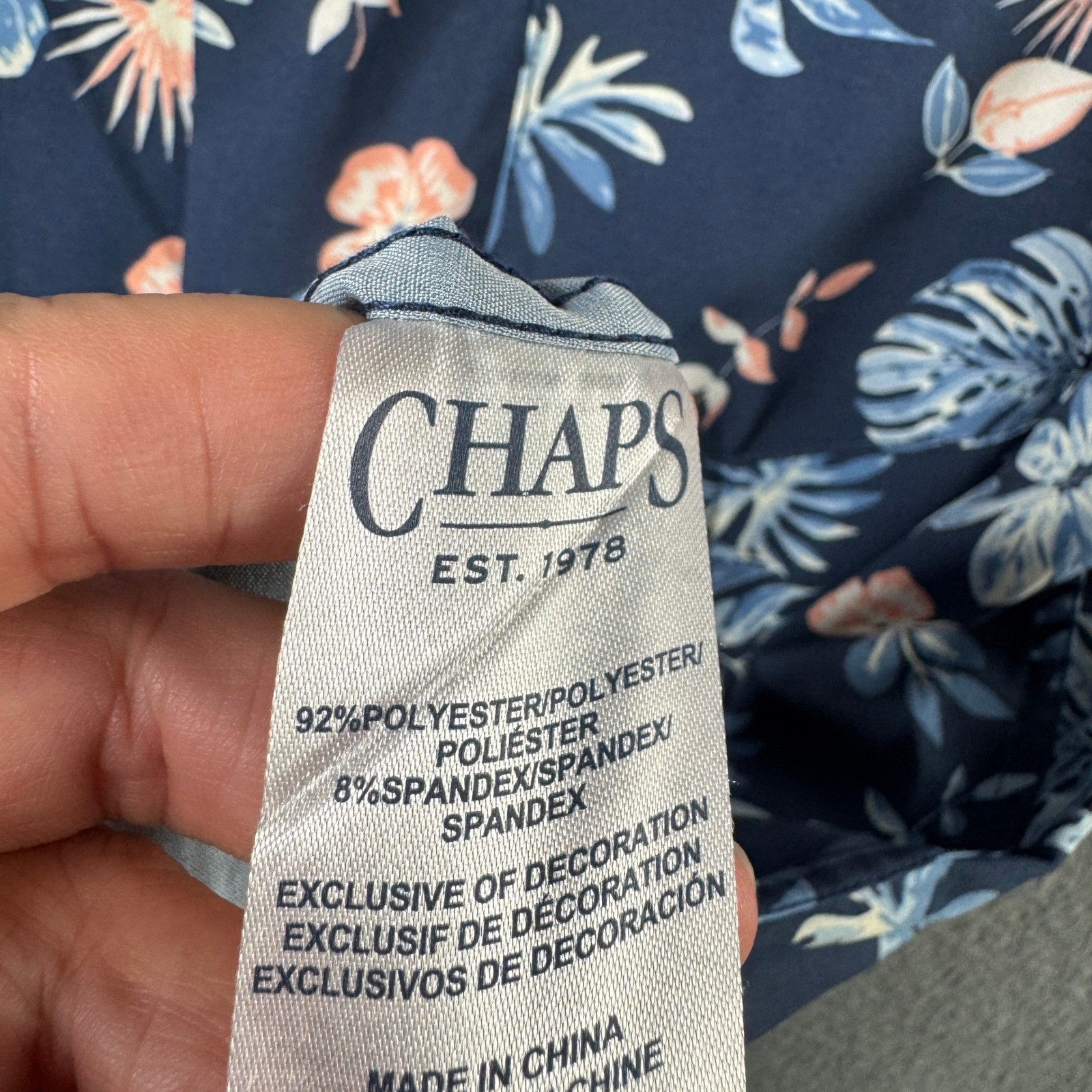 Chaps Mens Everyday Performance Floral Tropical Button Down Shirt Navy Blue M