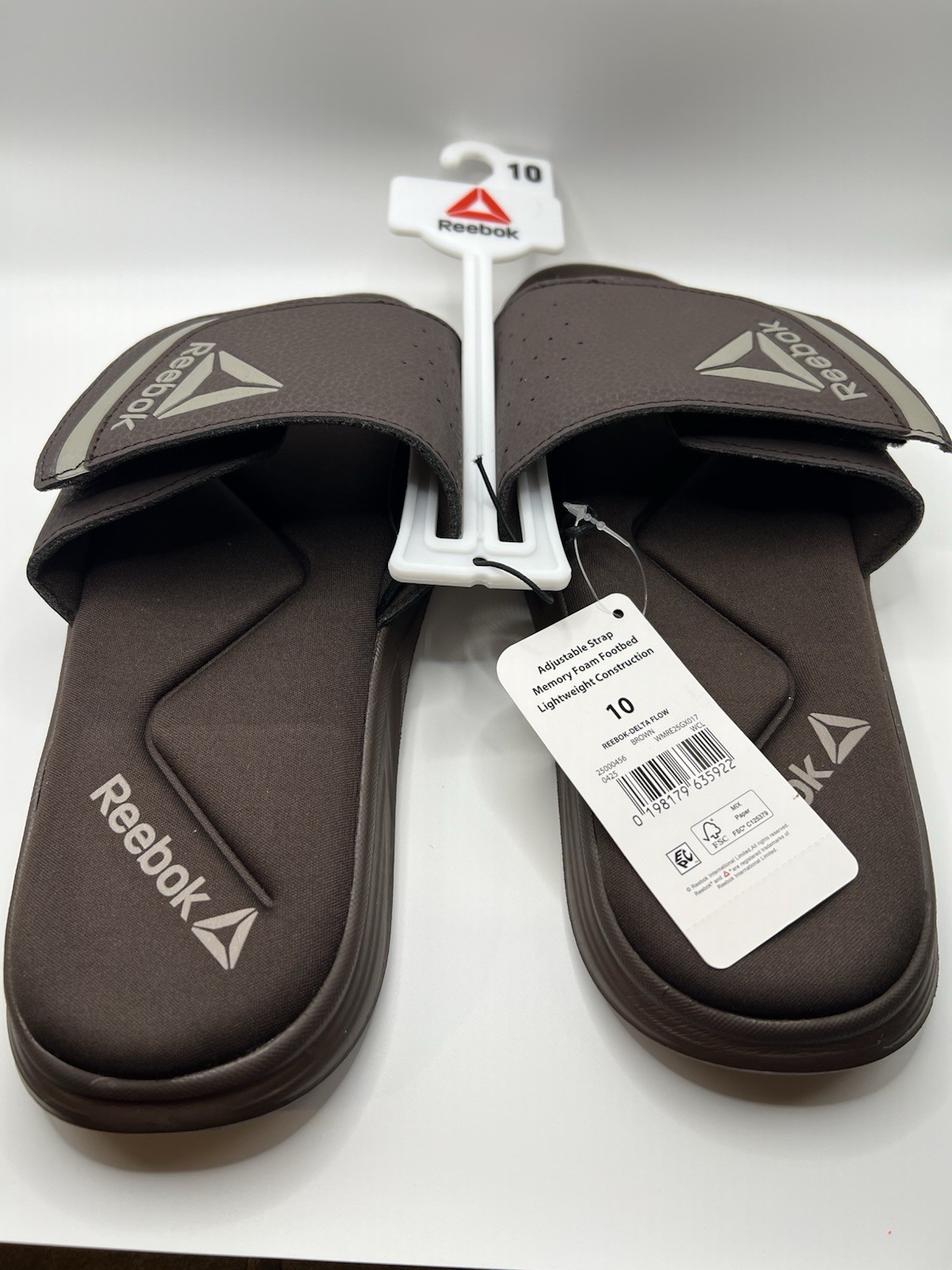 Reebok Men’s Slide Sandals Adjustable Strap Memory Foam Brown/Gray US 10