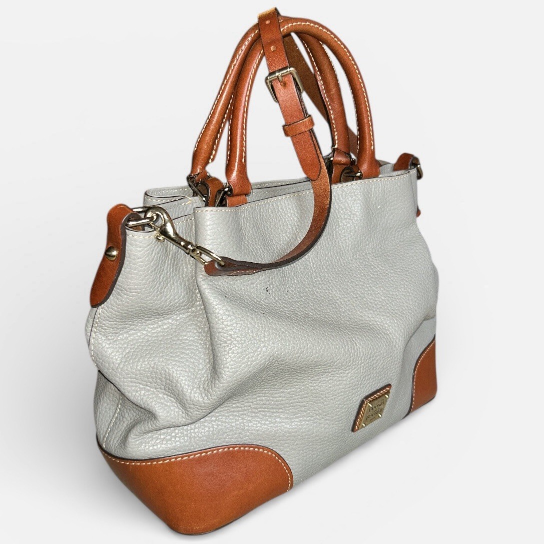 Dooney & Bourke Brenna Gray & Brown Pebble All Weather Leather Satchel Bag