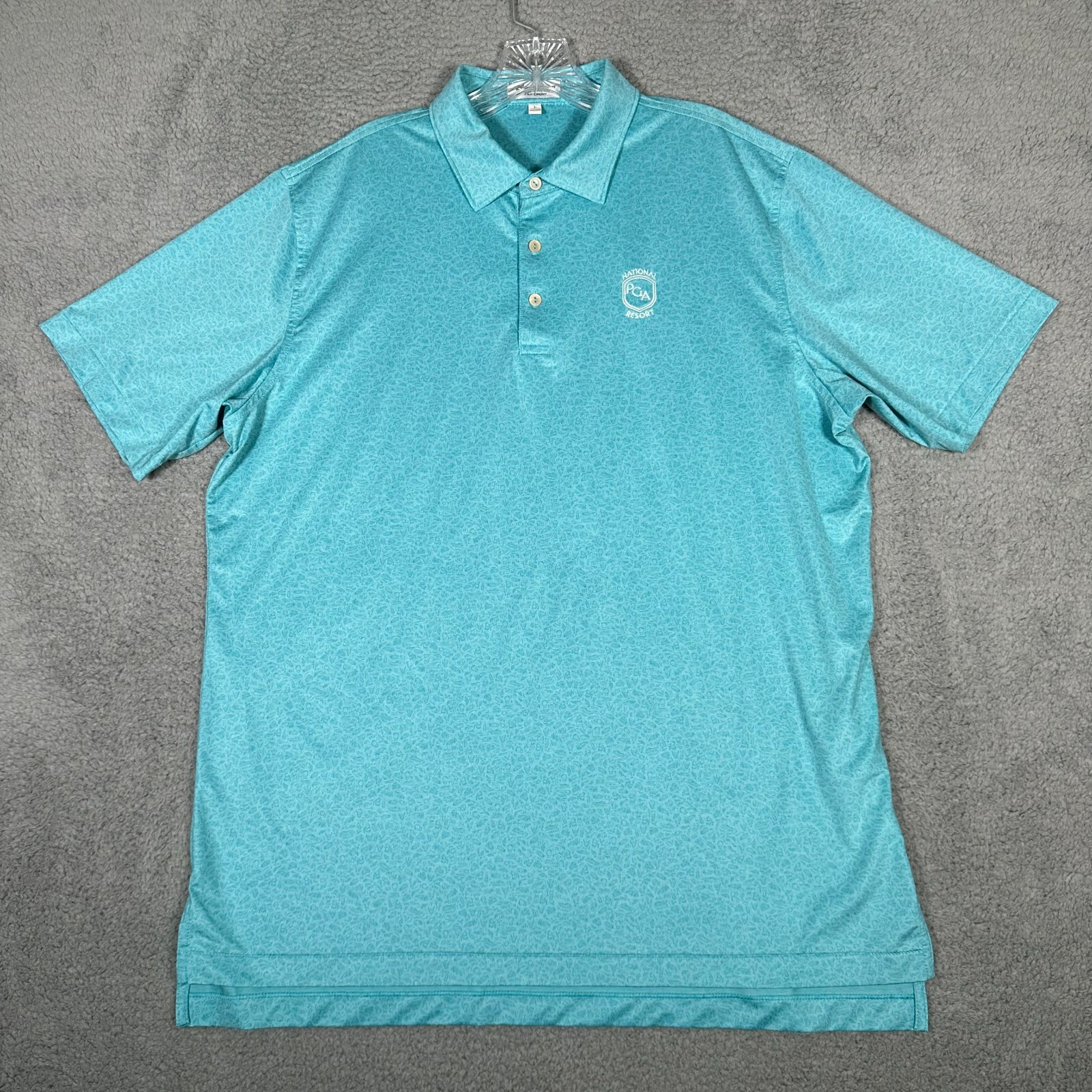 Peter Millar Polo Shirt Mens Large Blue Print Golf Summer Comfort PGA National