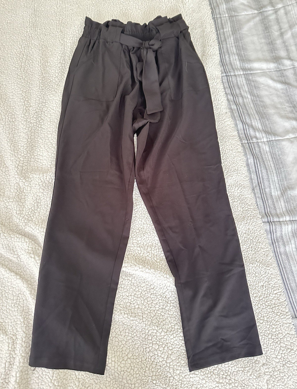 Grace Karin Women’s Black Paperbag High Rise Tapered Pants, Size M