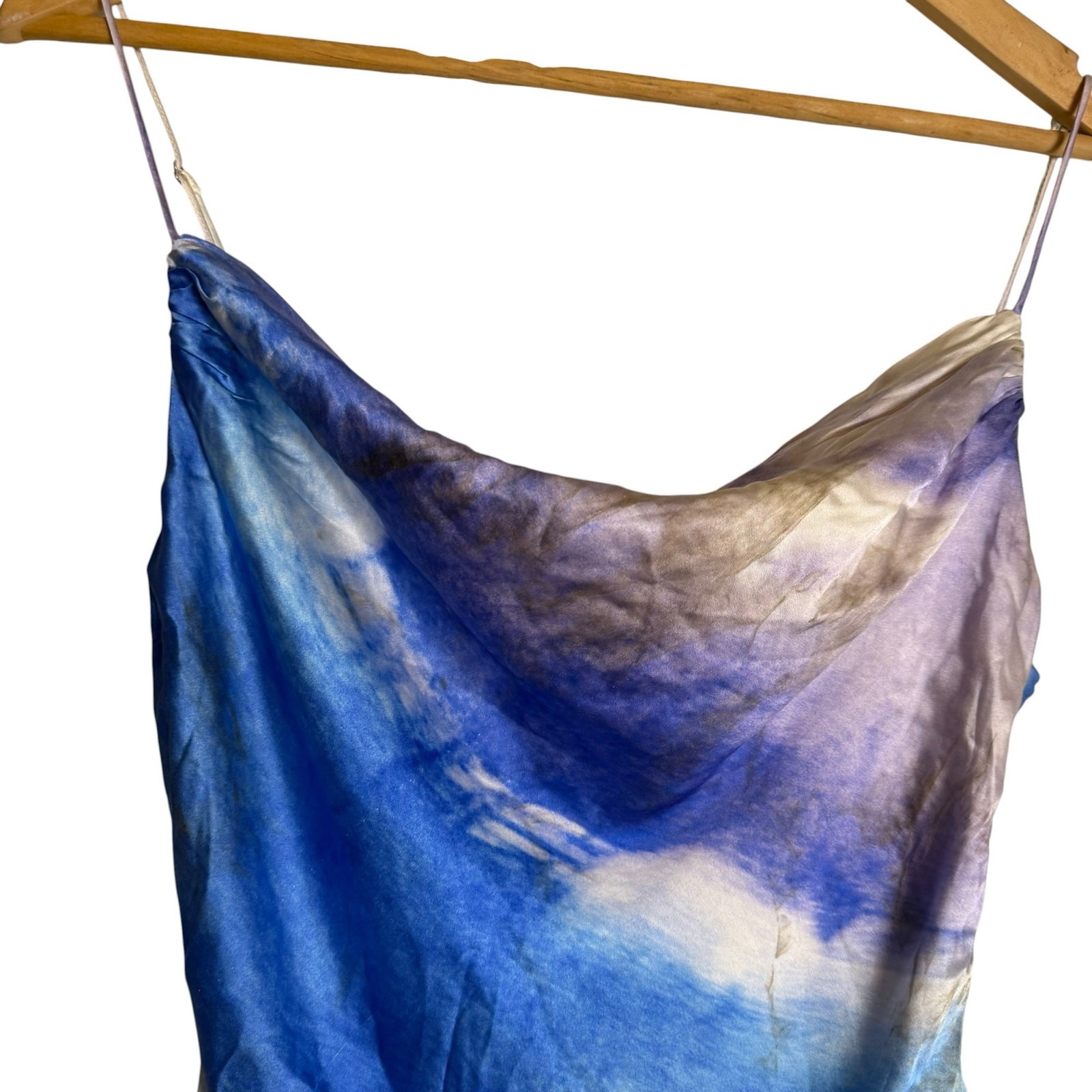 Retrofete Rylynn Multicolor Tie Dye Print Cowl Neck Silk Slip Mini Dress Size M