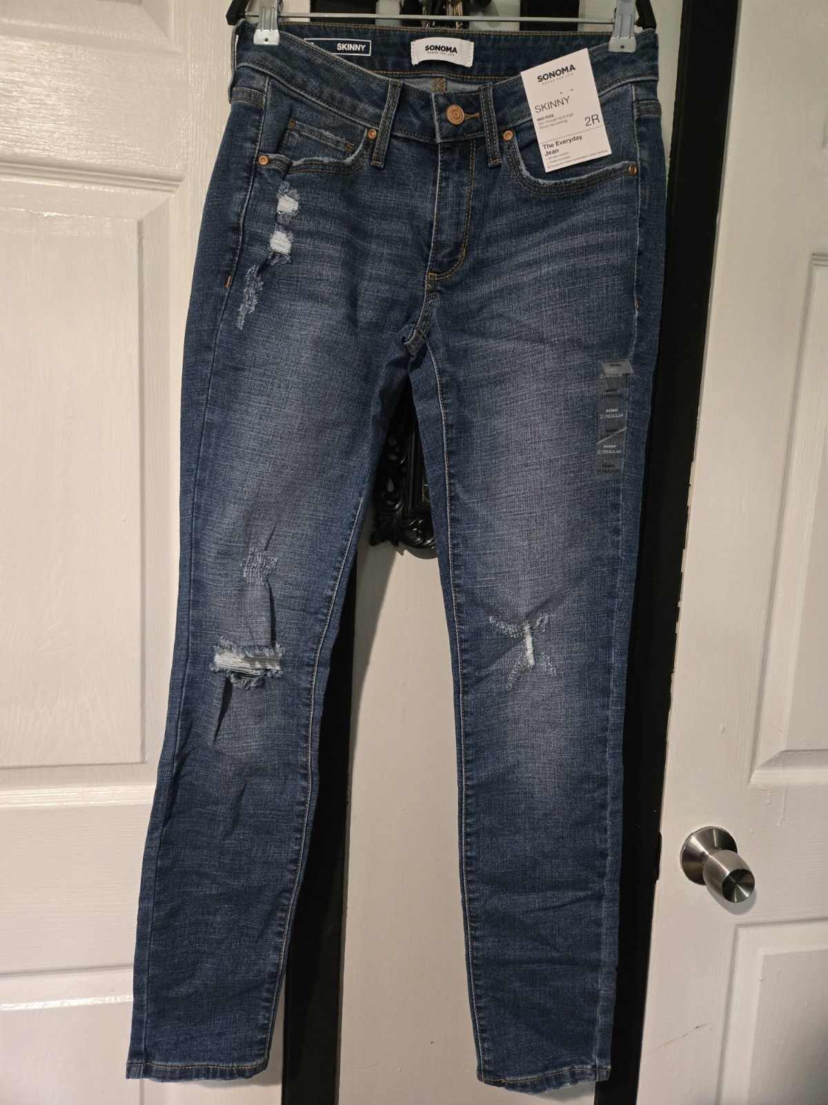 Sonoma Goods For Life Womens Skinny Jeans Blue Medium Wash Distressed 5-Pocket