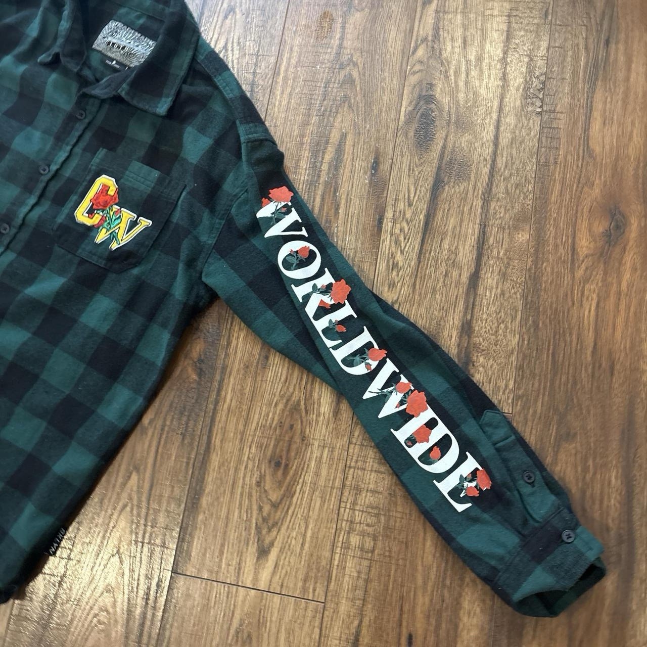 CLOT Men’s Green/Black Plaid Button-Up Shirt Long Sleeve S Embroidered Pockets