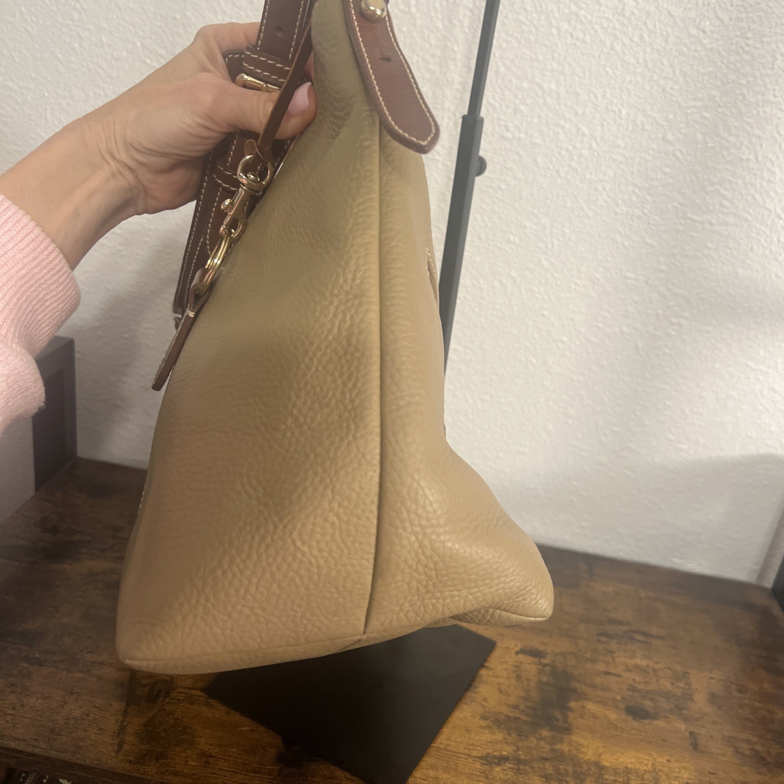 Dooney & Bourke Pebble All Weather Leather Hobo Shoulder Bag Taupe (Beige)