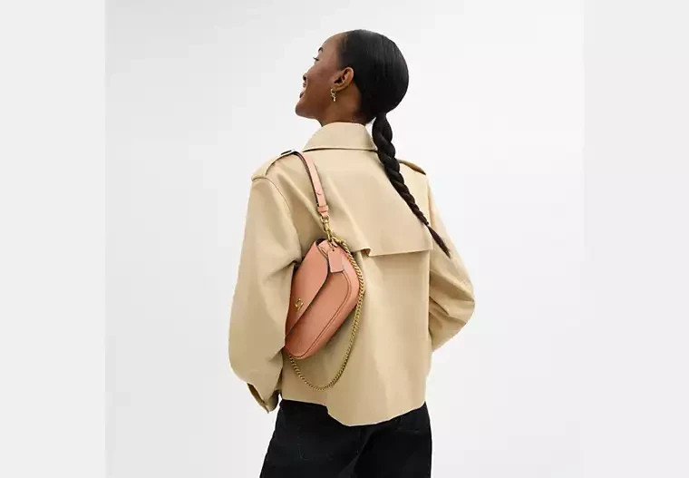 Coach Brook Flap Chain Bag 9.75″ x 4.75″ x 2.25″ CAN90 2 Straps Leather Peach