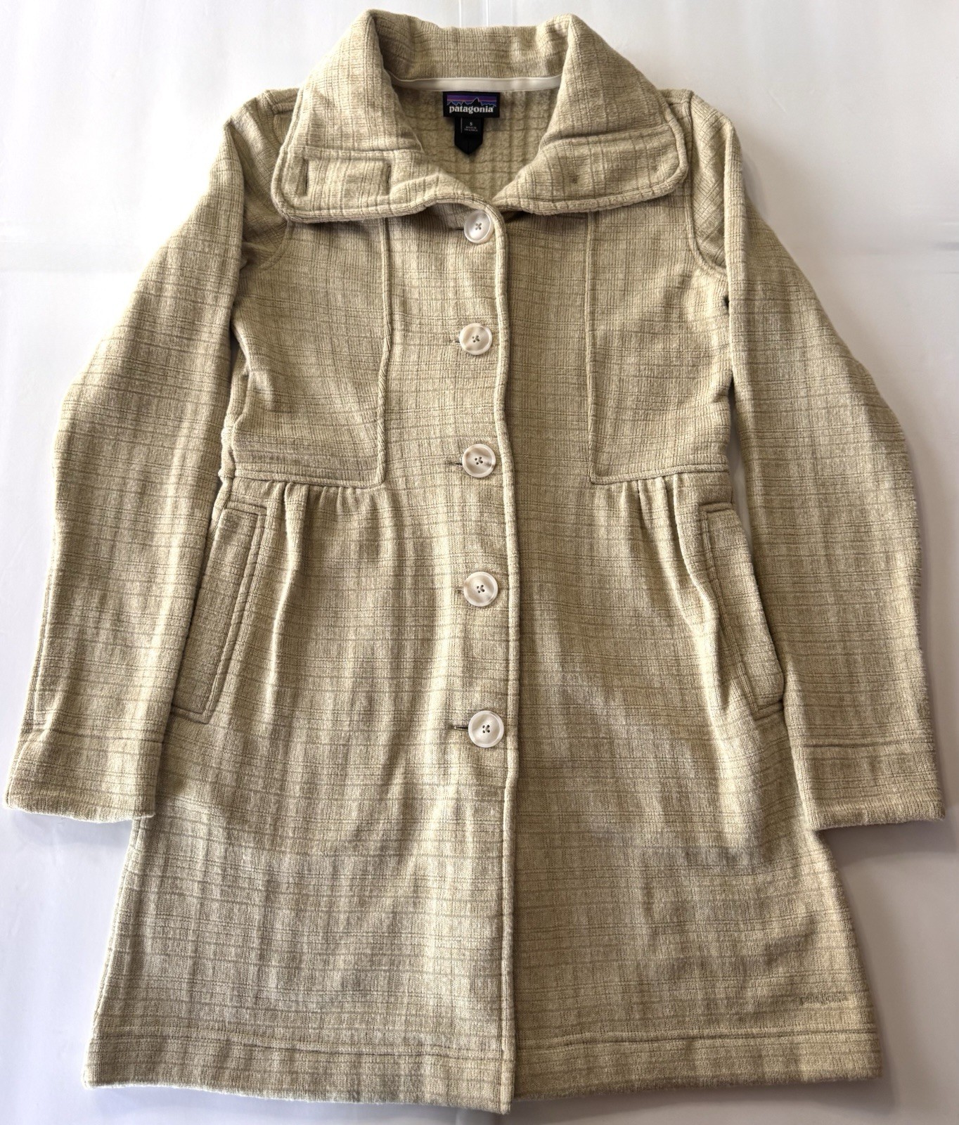 Patagonia Women’s S Beige Fleece Lined Coat Jacket Button Front Sherpa Peacoat