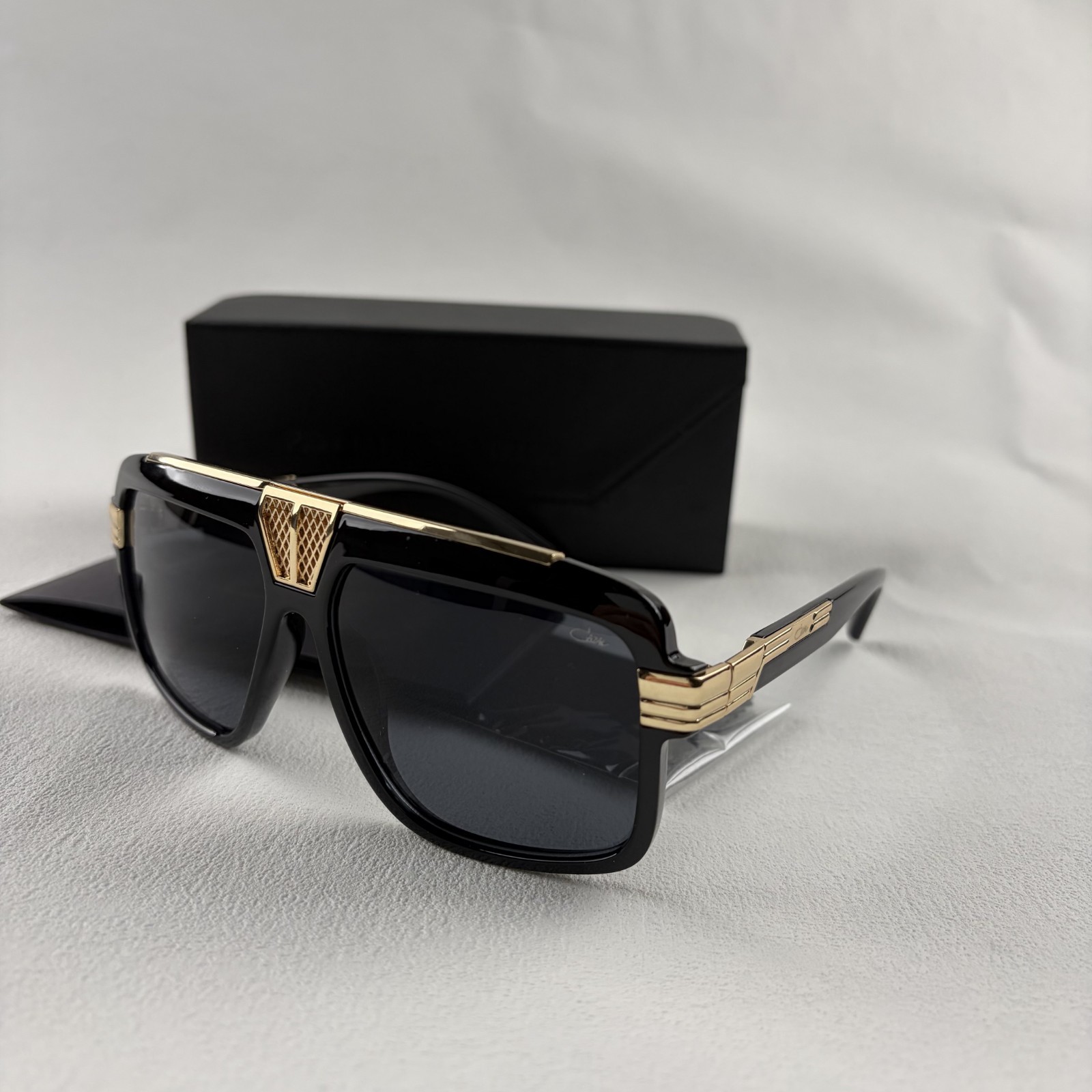 Cazal Crystal Gold Frame Sunglasses Men Women Black Lens Full Set + Case