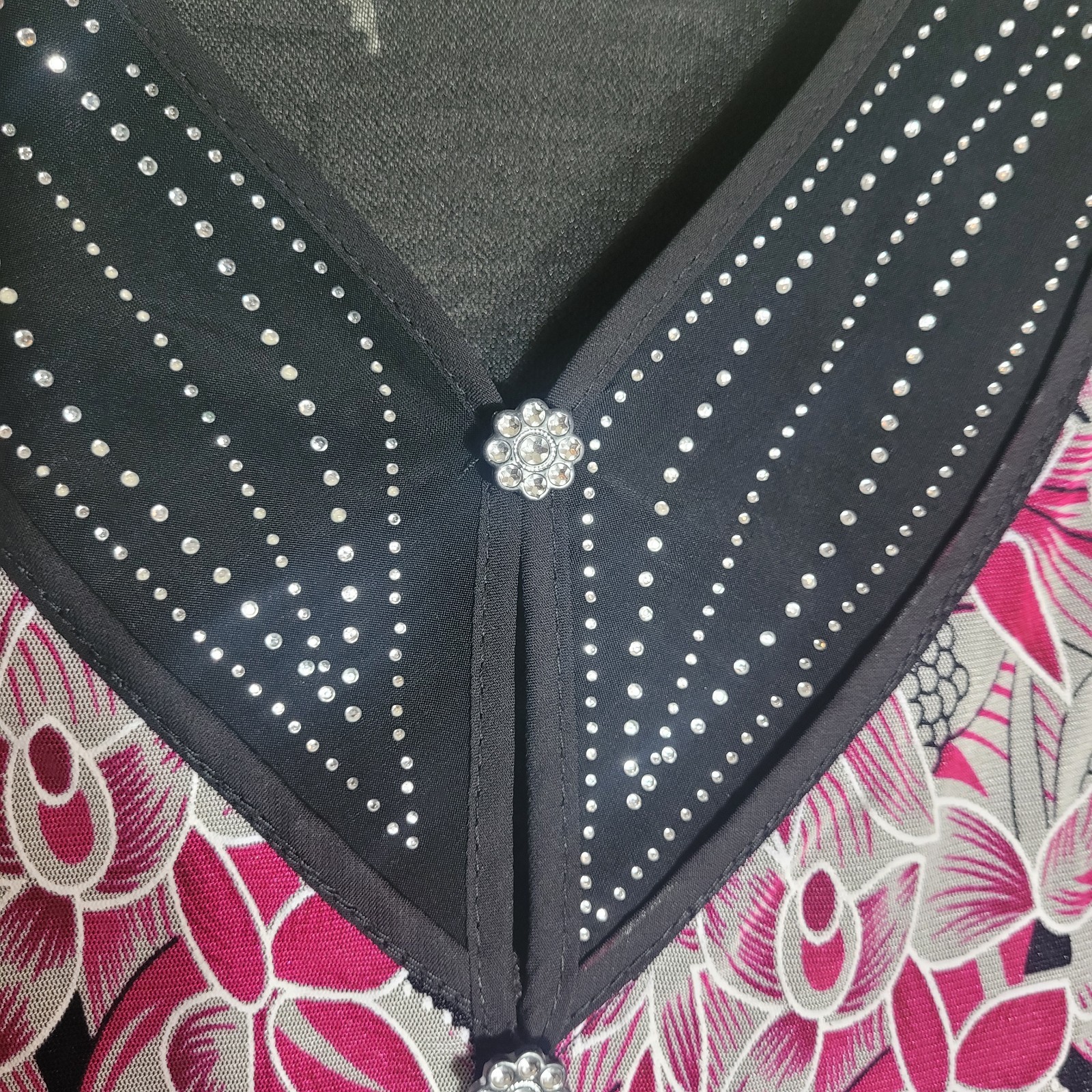 Appointments Floral Rhinestone Button Blouse Size 1X Black Pink Sheer Fairycore