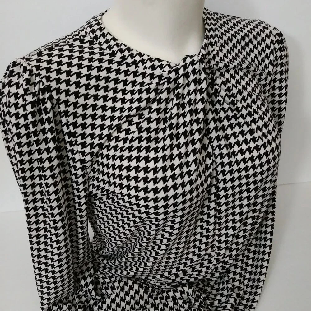 Lauren Ralph Lauren Houndstooth Print Long Sleeve Blouse PM