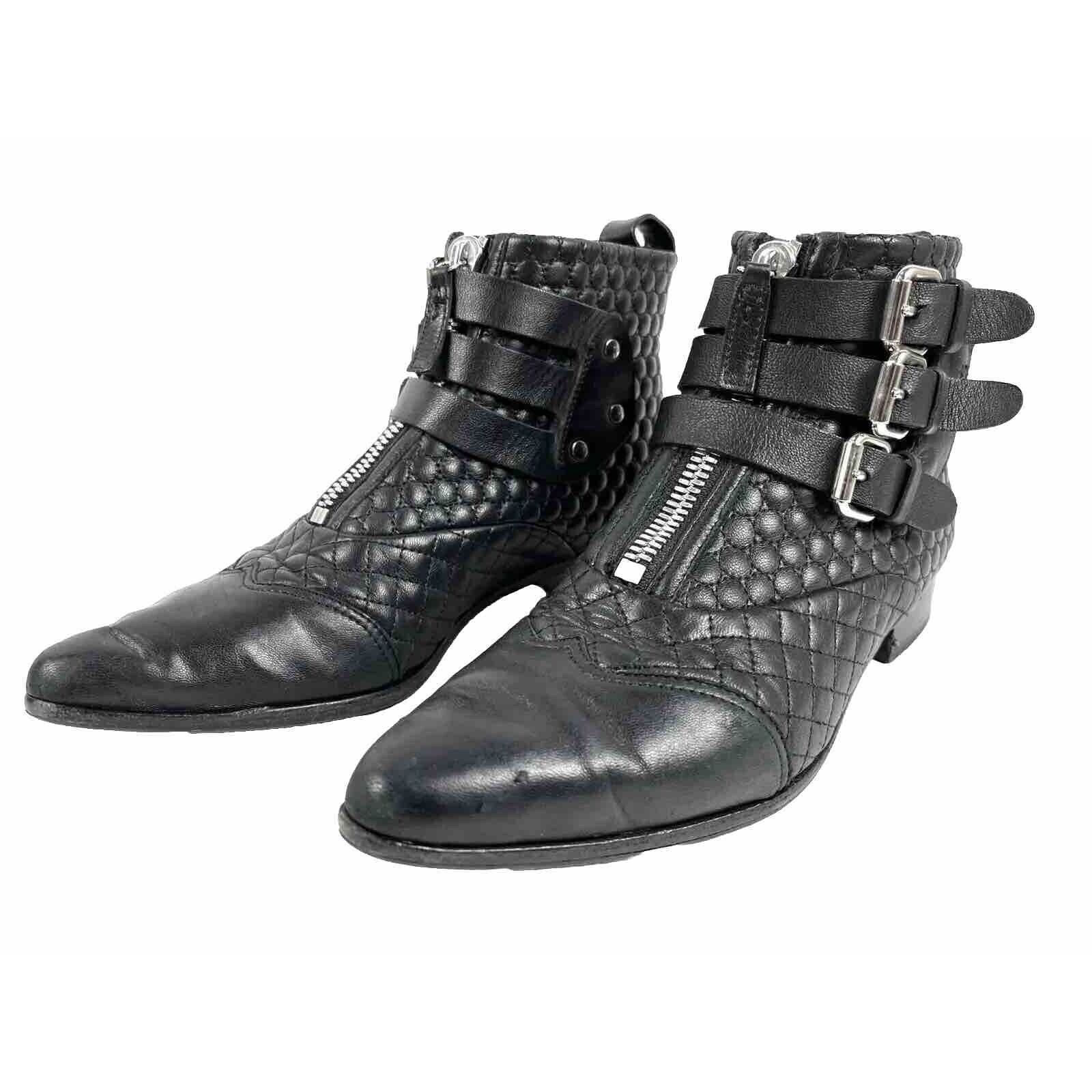 Tabitha Simmons Early Ankle Boots Size 6.5 EU 36.5 Black Quilted Buckle Pointed