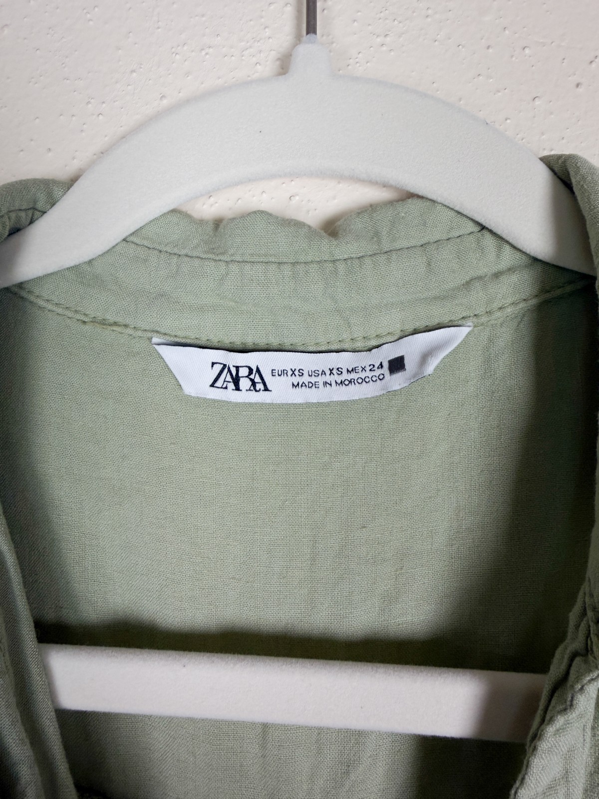 Zara Linen Blend Crop Shirt Women’s XS Sage Green Cottagecore Summer Top