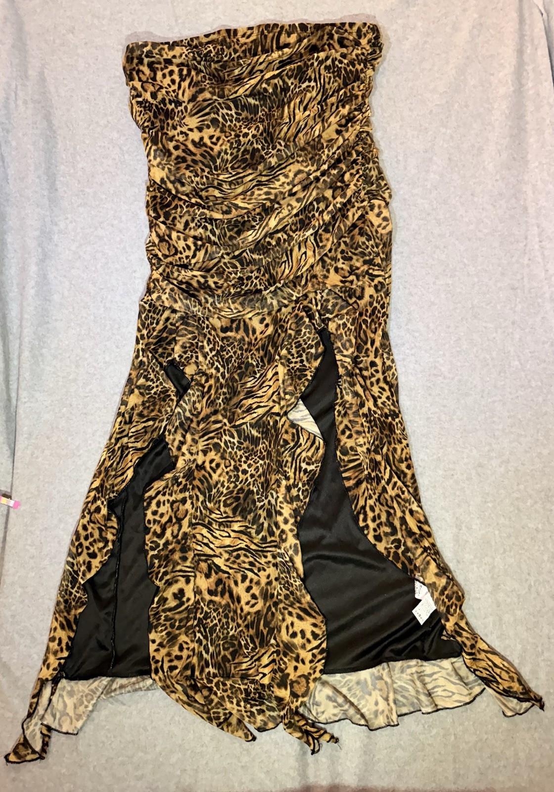 Women’s Strapless Leopard Animal Print Ruffle Maxi Dress Stretch Pullover 2XL