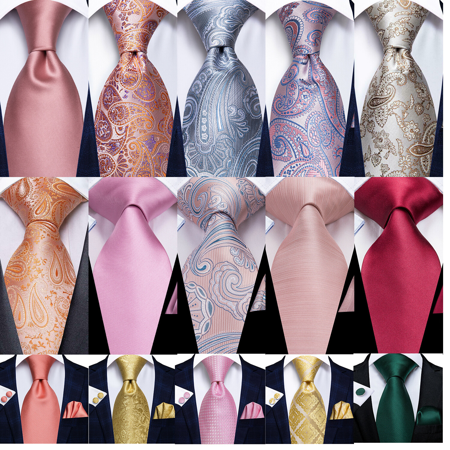 USA Men’s Necktie Tie Silk Paisley Striped Solid Hanky Cufflinks Set Wedding