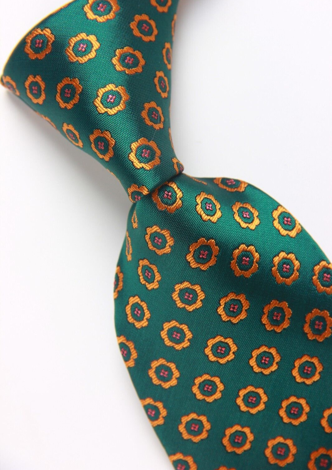 New Classic Polka Dot Green Gold JACQUARD WOVEN 100% Silk Men’s Necktie Tie
