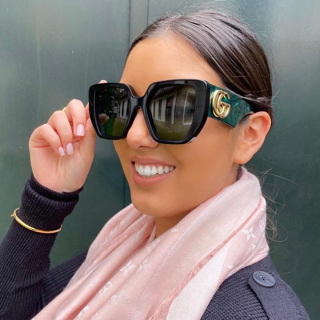 New Gucci GG0956S Oversized Geometric Women’s Sunglasses Black/Green Lense