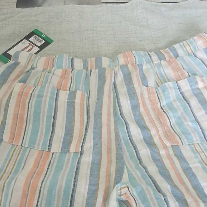 Briggs Women’s Size XL Blue Orange White Stripe&Green Linen Blend Shorts 2 pair