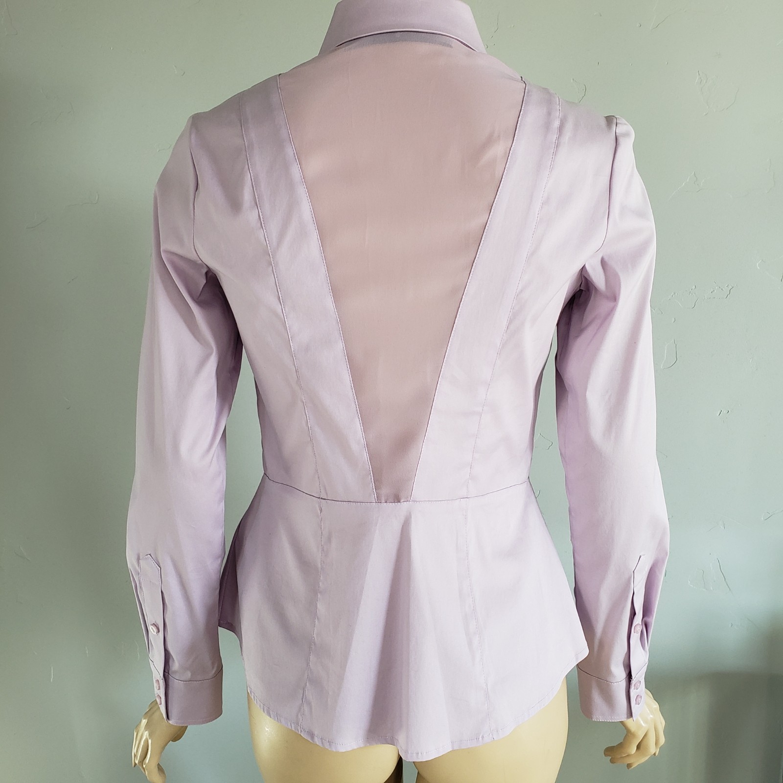 Bebe Lilac Purple Poplin Peplum Structured Long Sleeve Blouse Shirt Small NWT