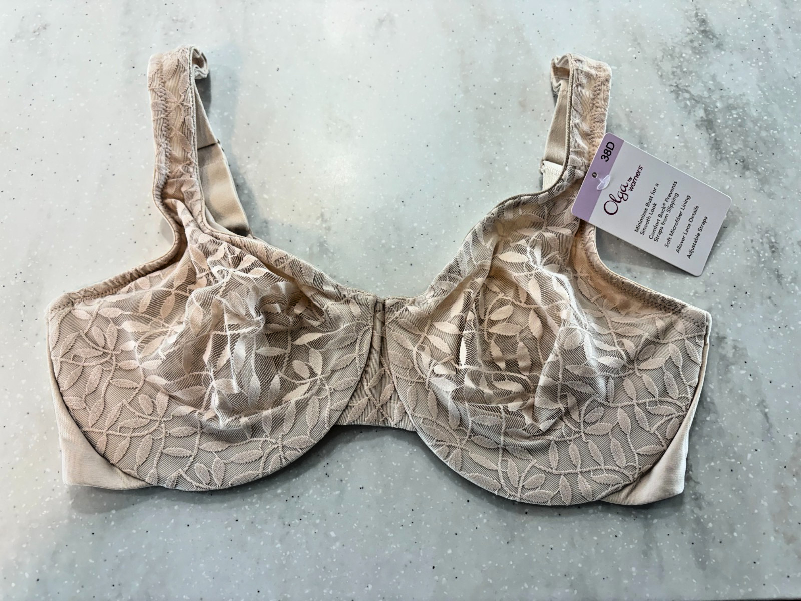 Olga by Warner’s Sheer Leaves Lace Full-Figure Full-Coverage Minimizer Bra NEW