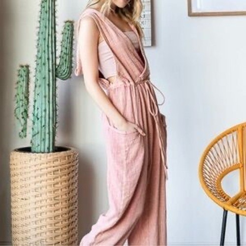 Oli & Hali Pink Muslin 100% Cotton Hooded Jumpsuit LARGE