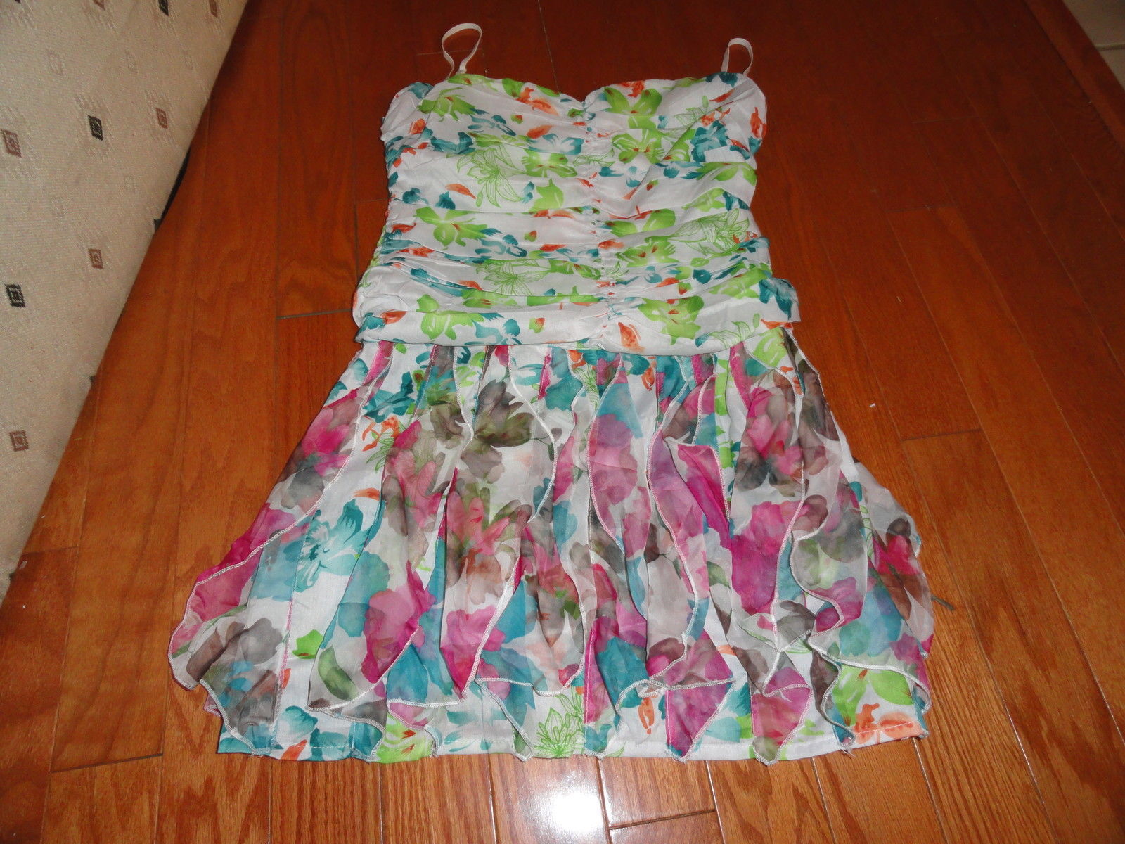 Pink Blue White Spaghetti Floral Dress. Junior Size Medium Large & XLarge