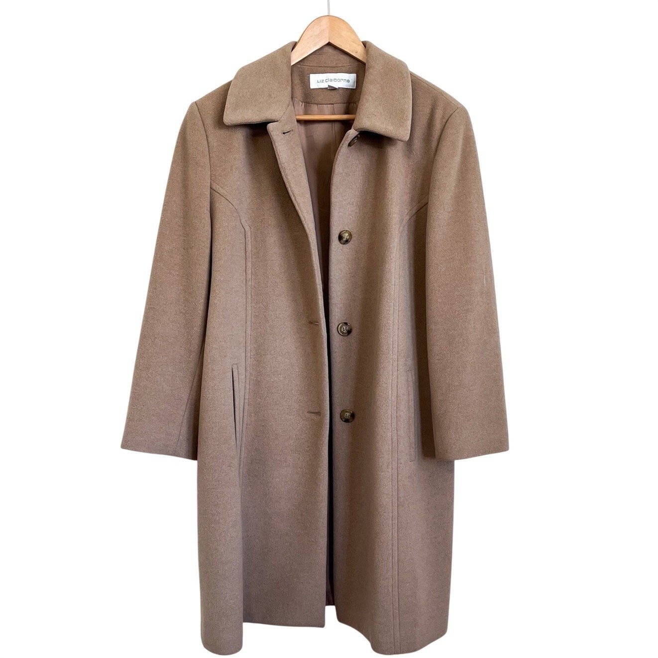 Vintage Liz Claiborne Womens Trench Coat Size 14 Tan Camel Hair Old Money Preppy