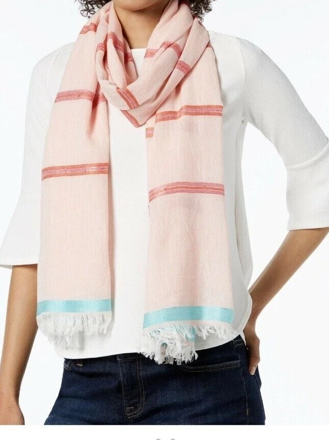 Echo Womens Cabana Strip Oblong Scarf Glittery Stripes Pink **NWT**