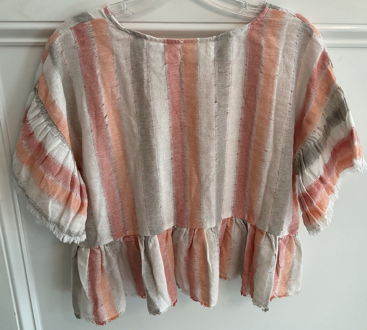 New (NWT) MUSTARD SEED Short Sleeve, Ivory, Sage Multi Stripe TOP; Size Medium