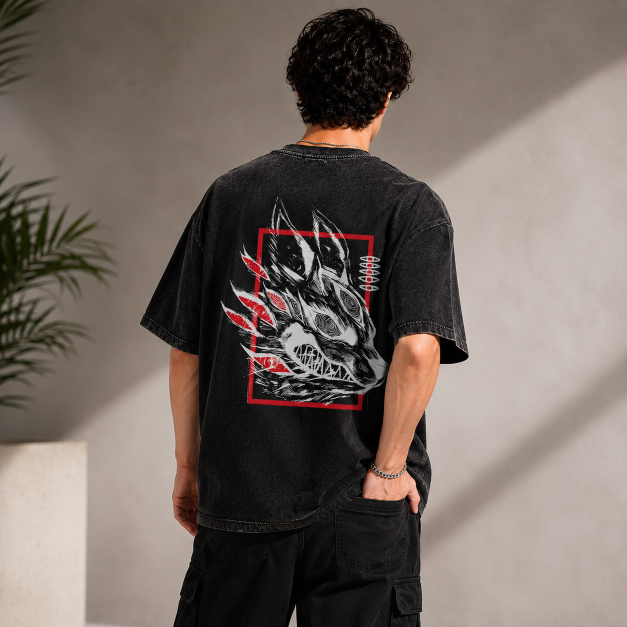 Fox Devil Vintage Wash Oversized Heavyweight Pump Cover Tee Anime Style