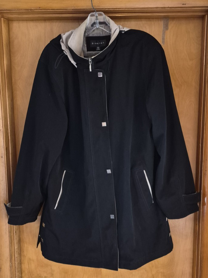 WOMENS SIZE XL 100% POLYESTER HOODED RAIN JACKET CAR COAT EXCELLENT CONDITION