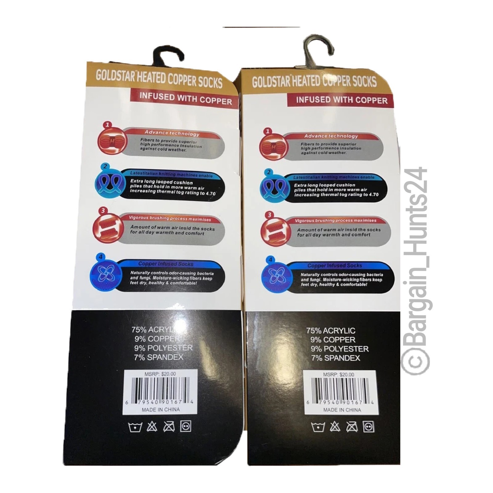 2 Pairs Goldstar Heated Copper Socks Black Athletic Relief Travel Running Energy