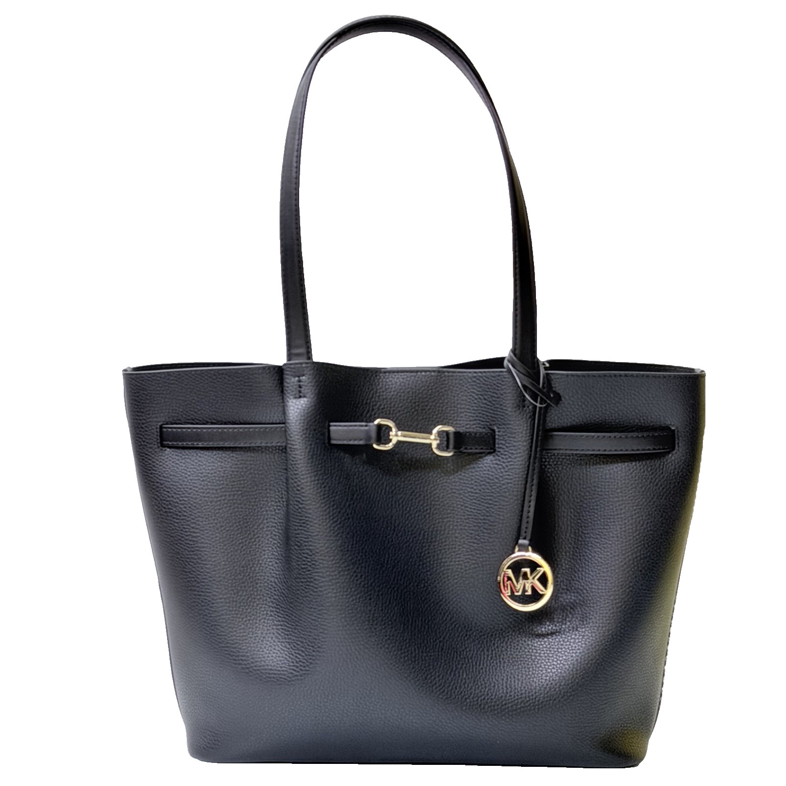 MICHAEL KORS CARSON LARGE TOTE CENTER ZIP LEATHER BAG BLACK