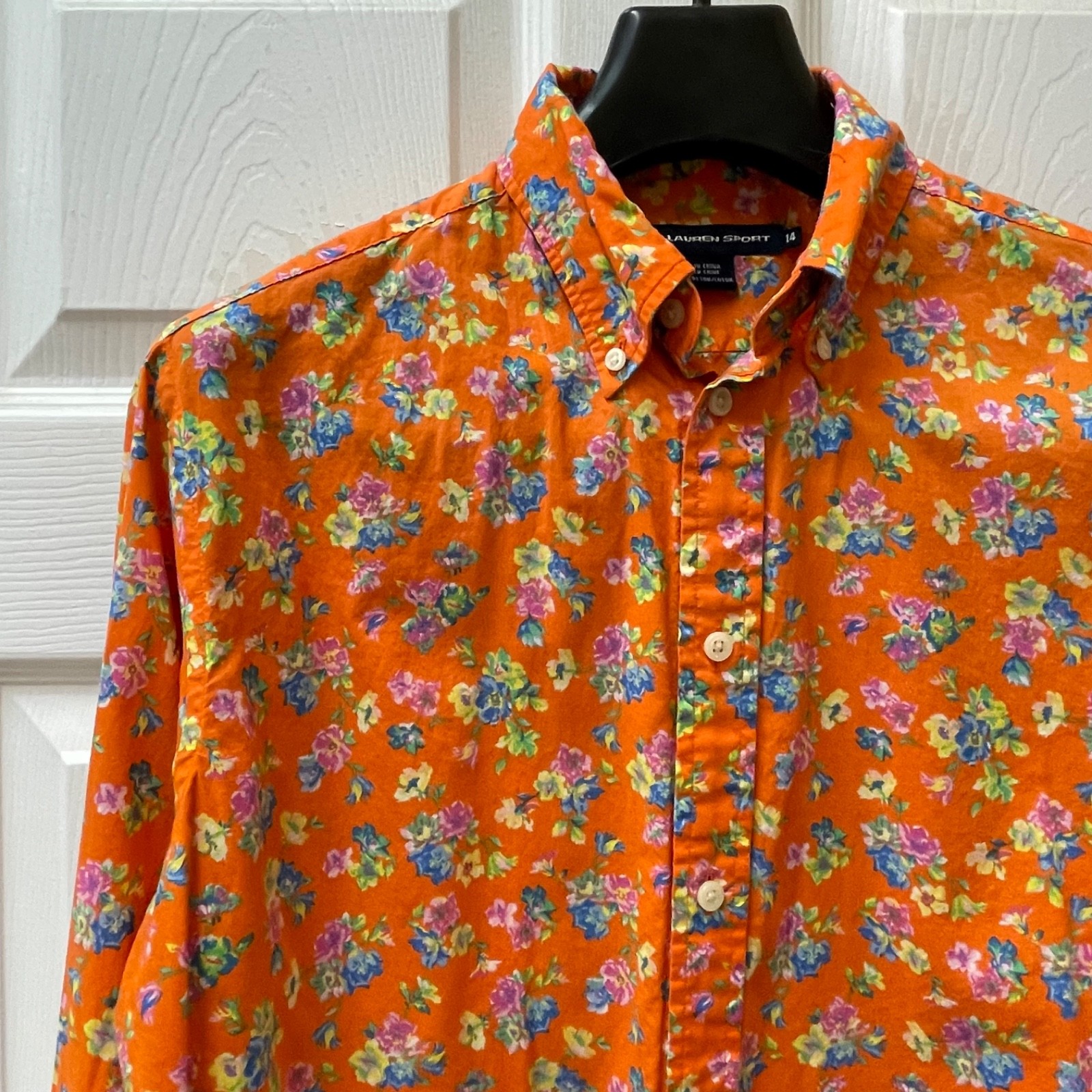 Vintage Ralph Lauren Sport Women’s Size 14 Orange Floral Print Button Up